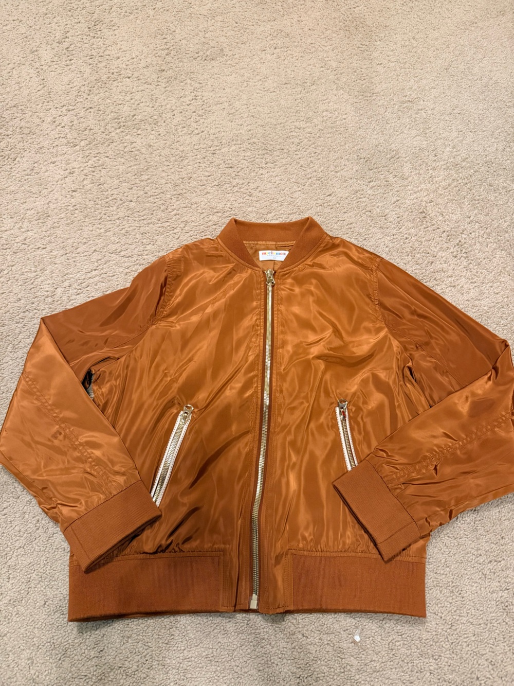MyEllement Boutique Copper Satin Bomber Jacket Size L